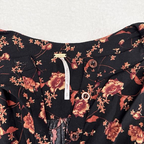 Free People Flower Fields Mini Dress Size Small Black Red Floral Flowy Buttons - Picture 6 of 11